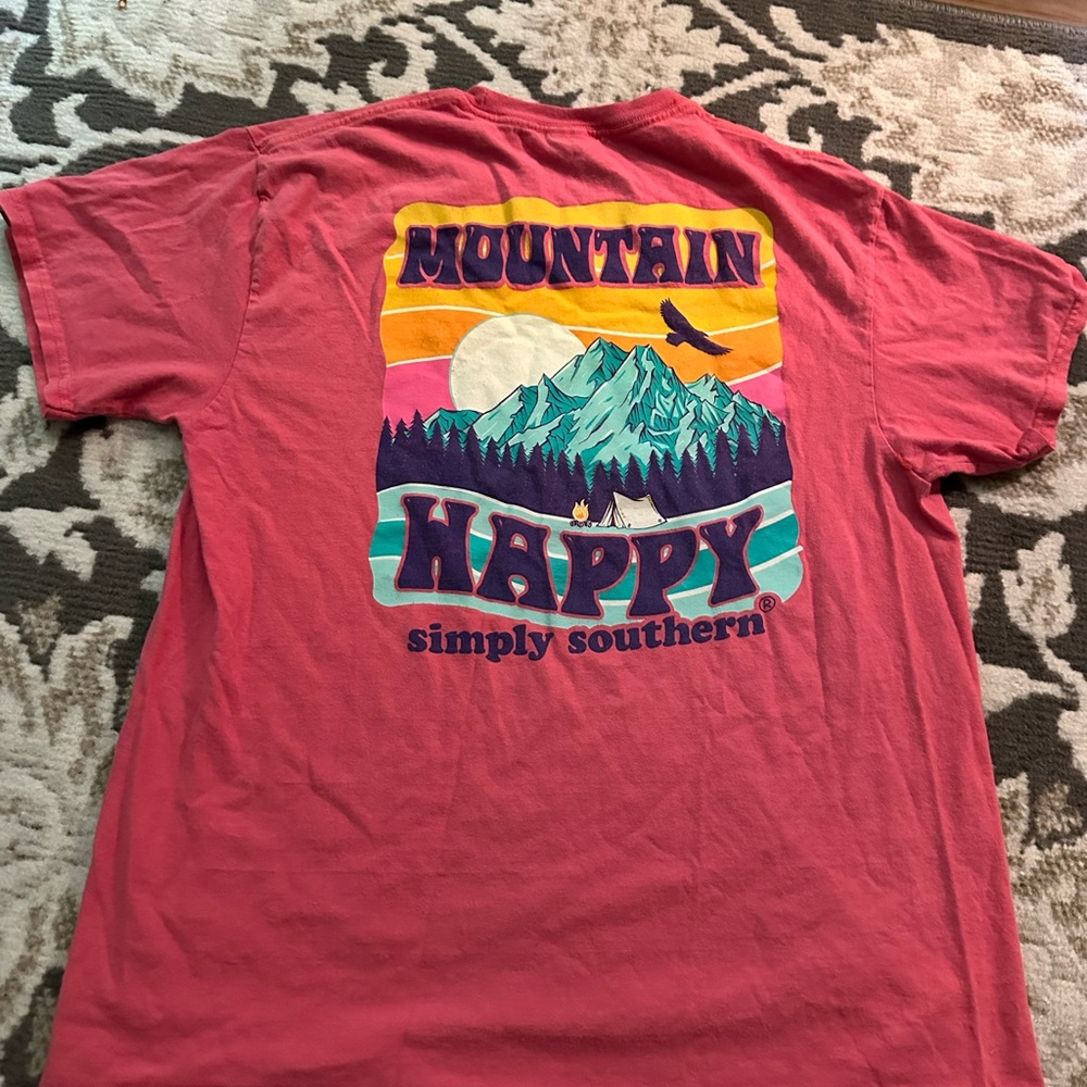 Simply Southern Pink Short Sleeve Tee with Mountain Graphic